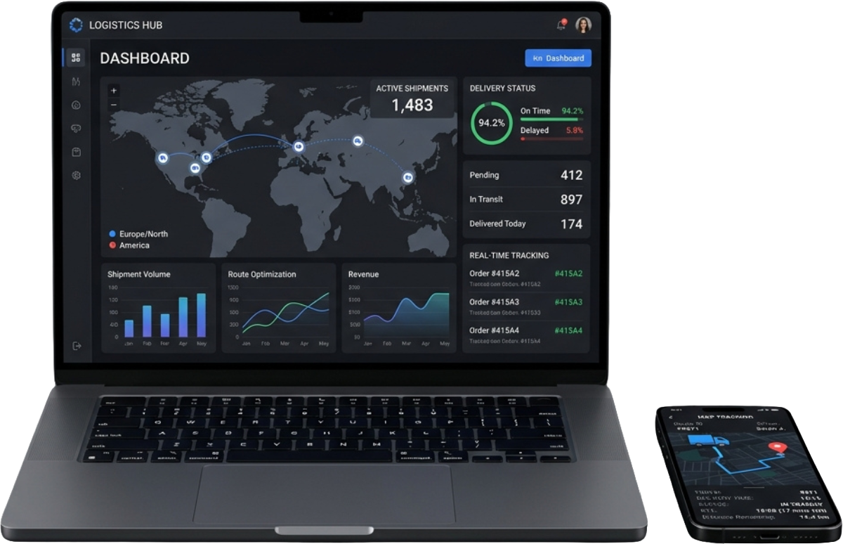EcoFleet One Platform Laptop & Mobile Dashboard Mockup